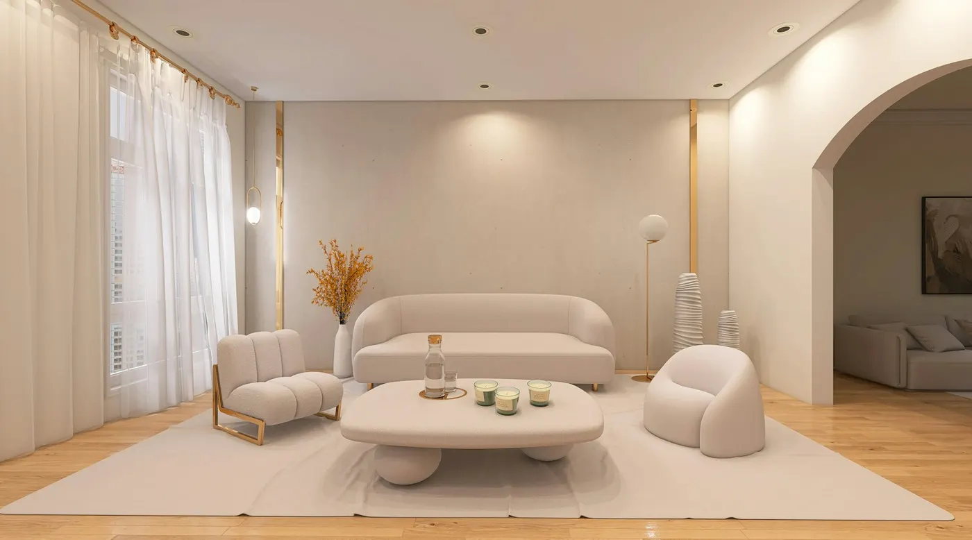 Sala de estar em tons claros