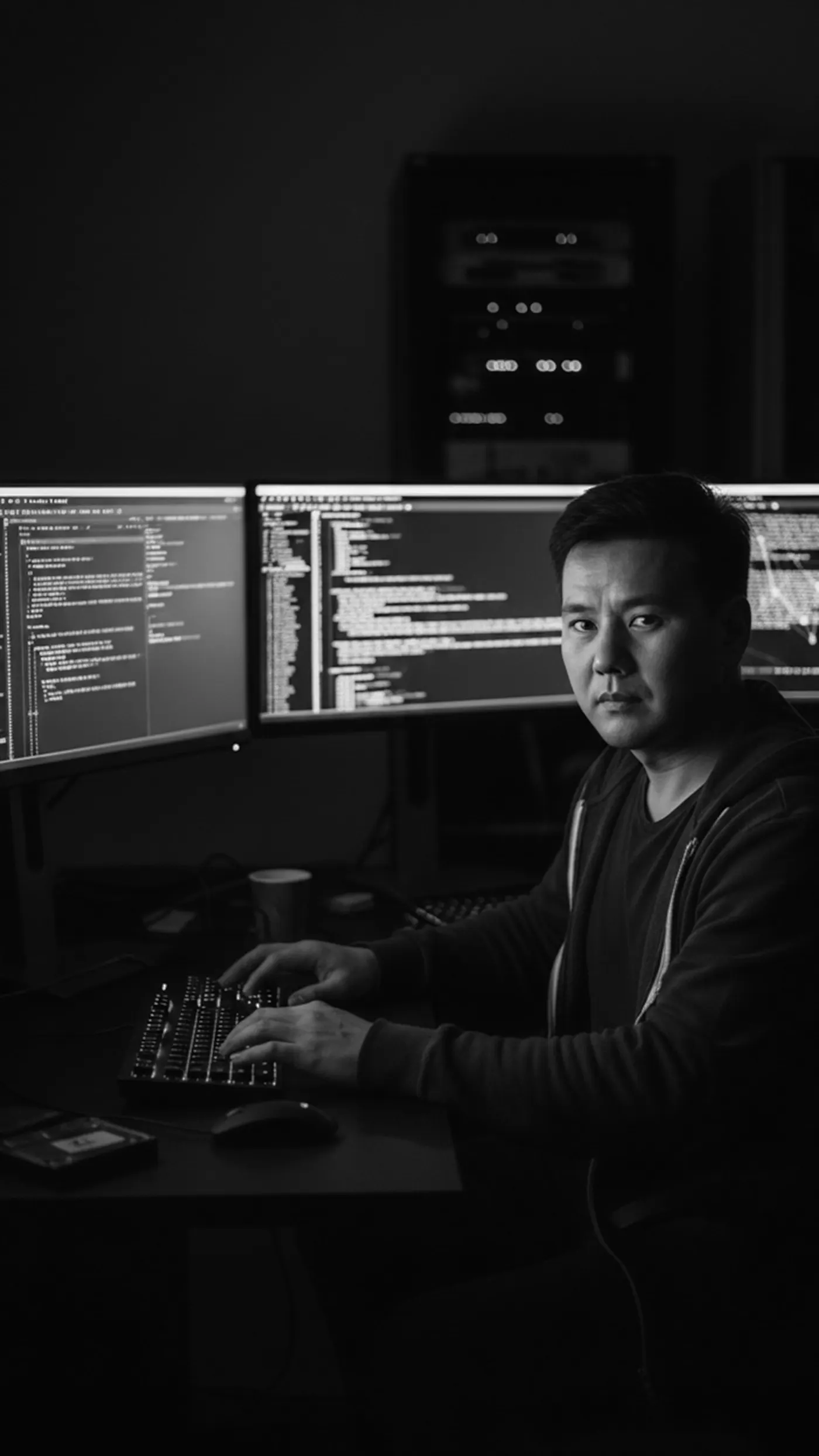 Engenheiro de software trabalhando à noite